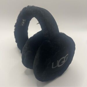 UGG Black Dyed Shearling Sheepskin Leather & Fur Earmuffs